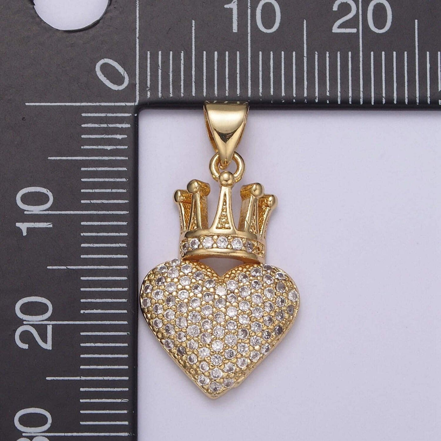 Clear micro pave heart with crown charm pendant, 24k gold filled love heart royalty pendant supply for jewelry making, n-540