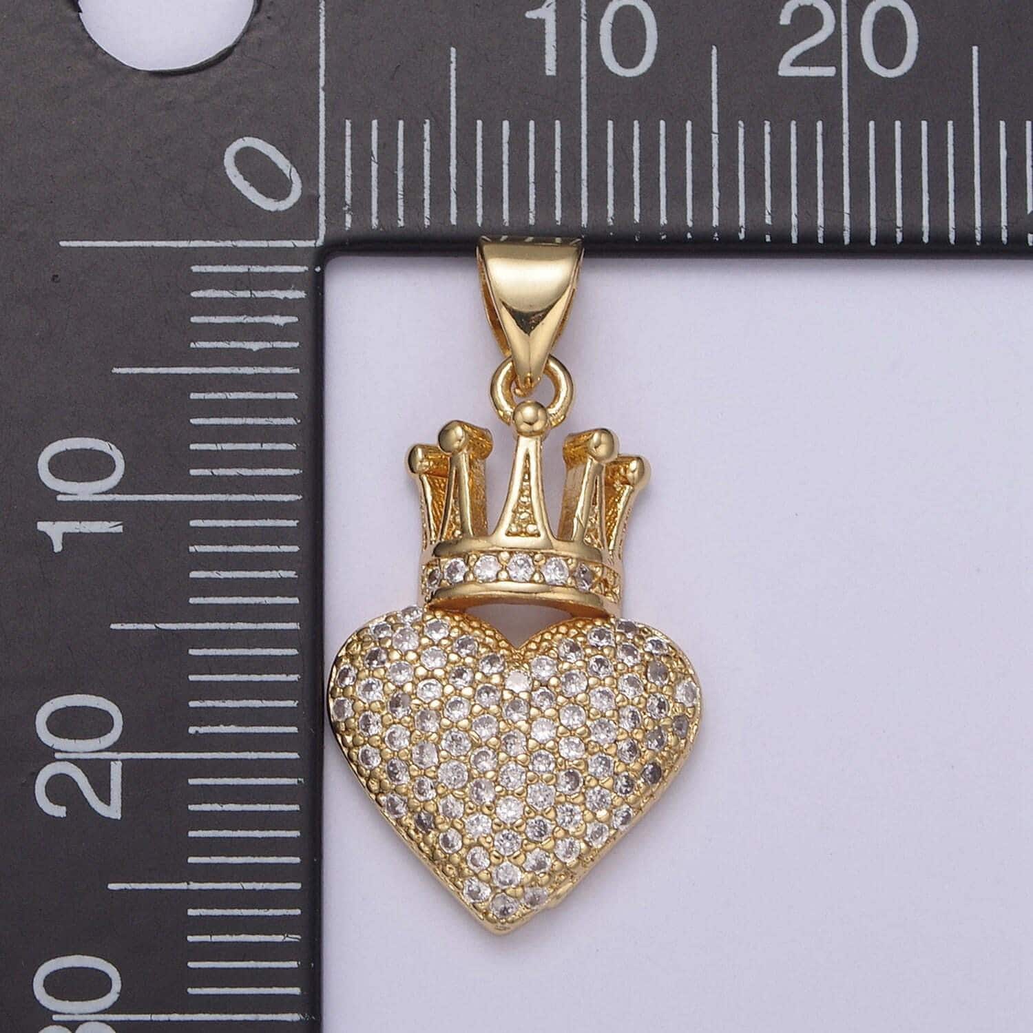 Clear micro pave heart with crown charm pendant, 24k gold filled love heart royalty pendant supply for jewelry making, n-540