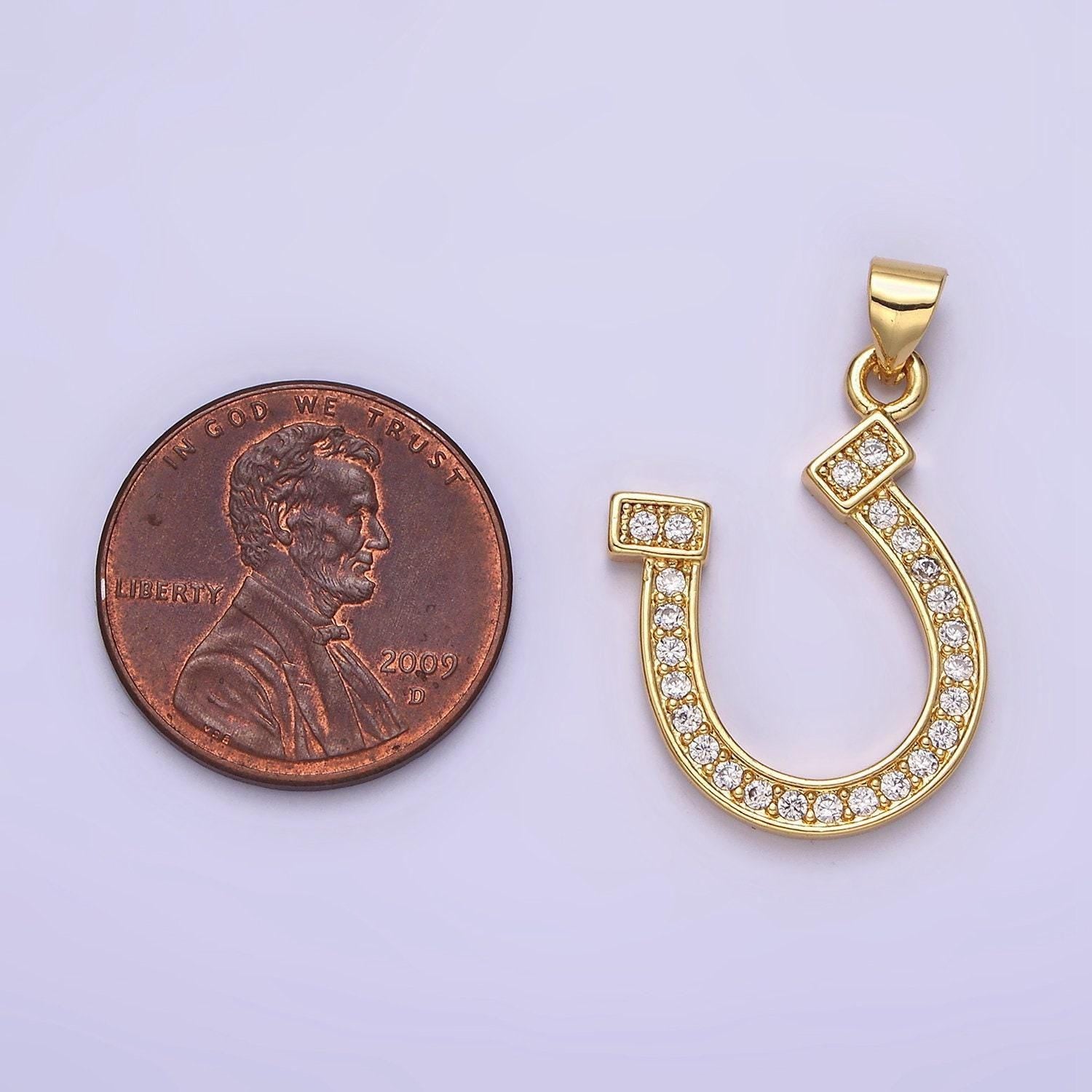 Dainty horseshoe charm in 14k gold filled cubic lucky charm pendant, horse shoe for necklace bracelet earrings jewelry making supply aa484