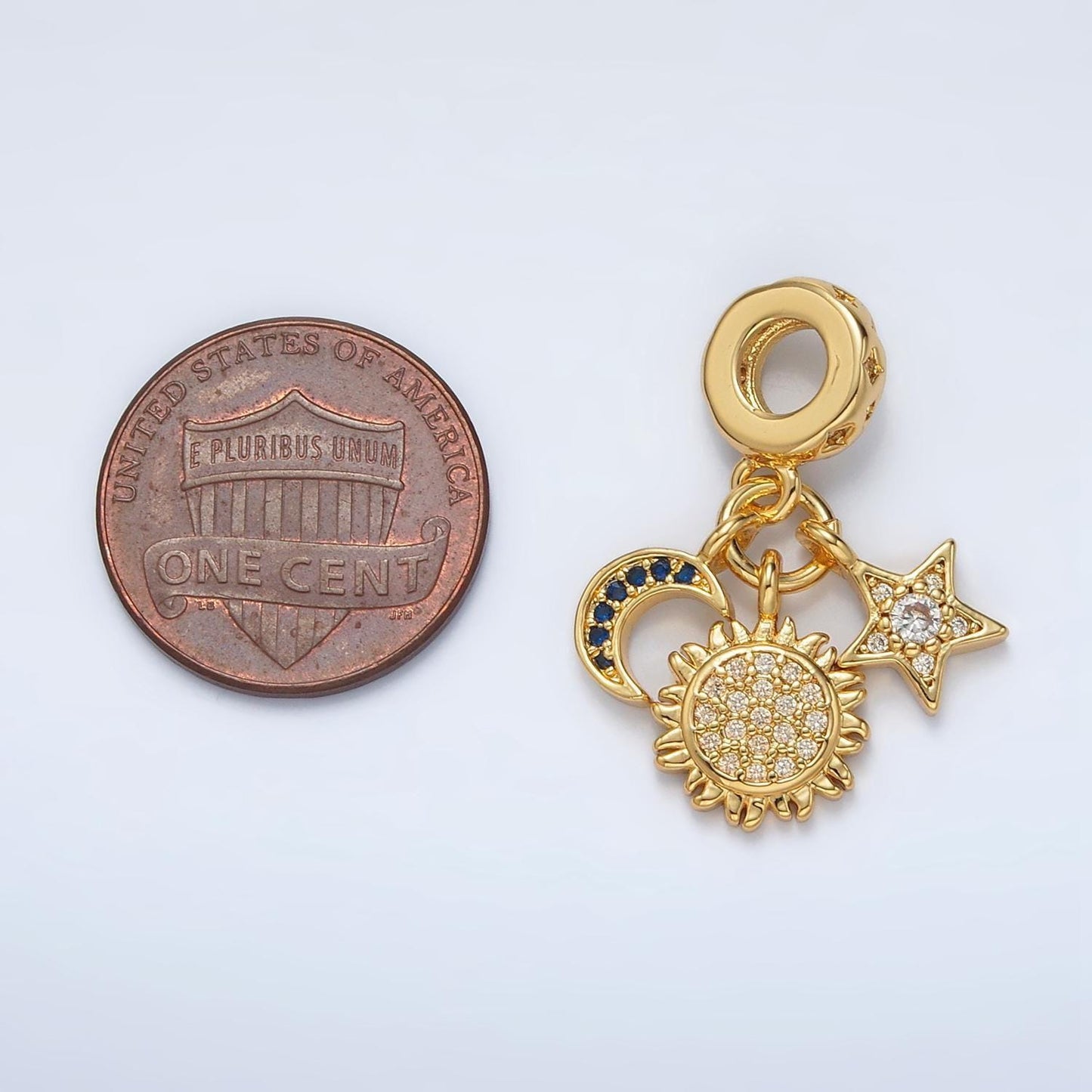 24k gold filled moon/sun/star celestial theme cz paved rondelle bail drop pendant | ac-082