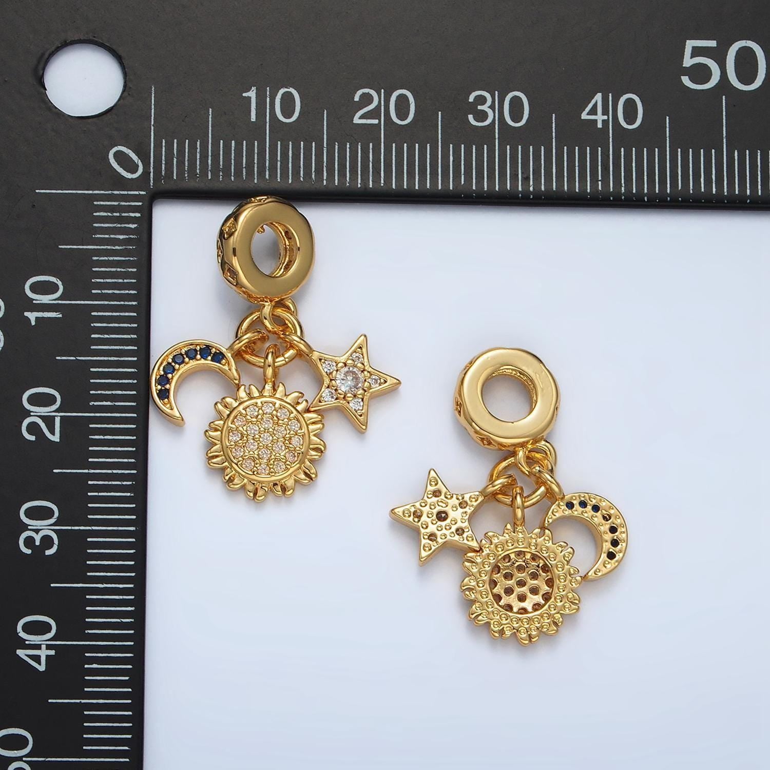 24k gold filled moon/sun/star celestial theme cz paved rondelle bail drop pendant | ac-082