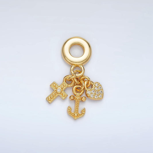 24k gold filled cross/anchor/heart cz paved rondelle bail drop | ac-089