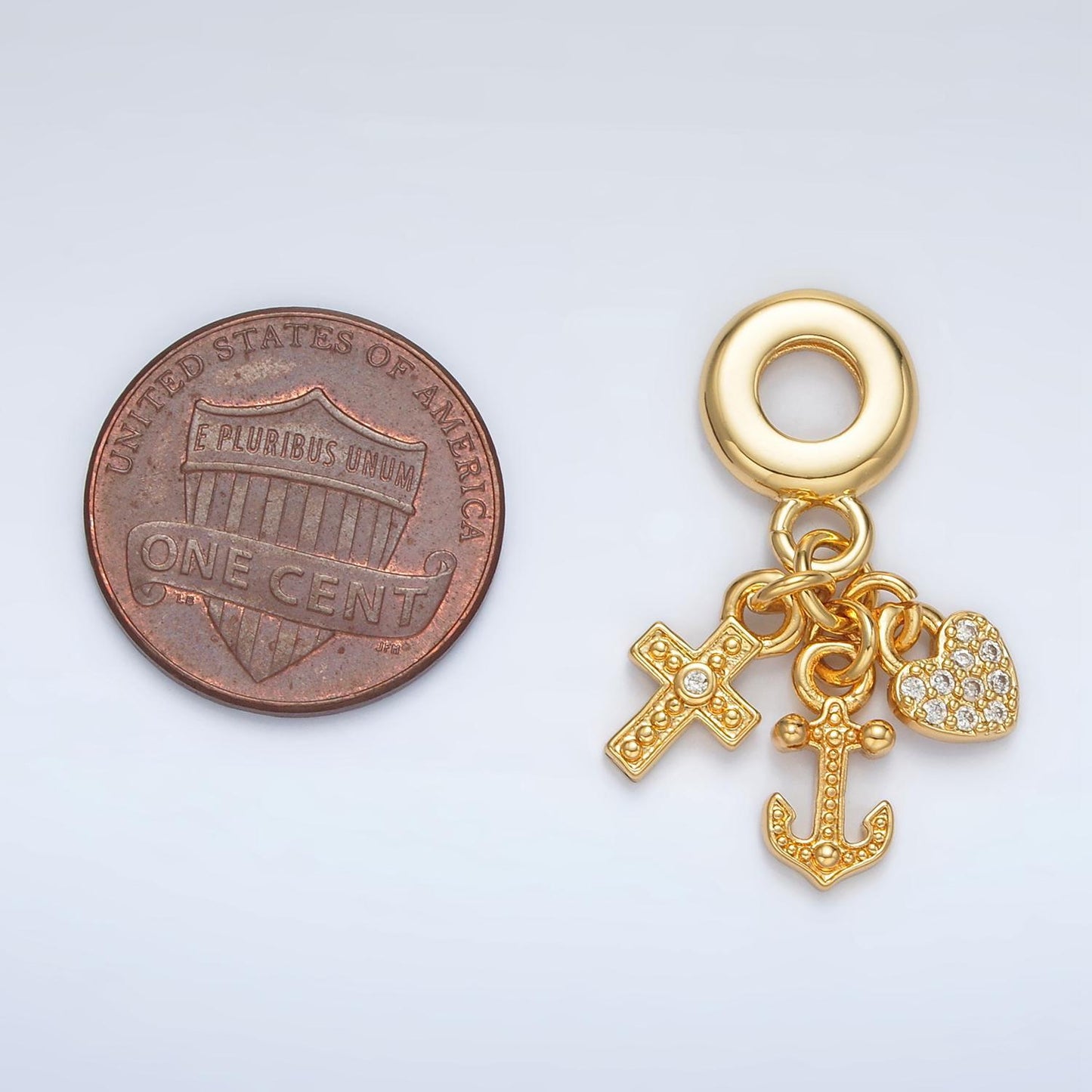 24k gold filled cross/anchor/heart cz paved rondelle bail drop | ac-089
