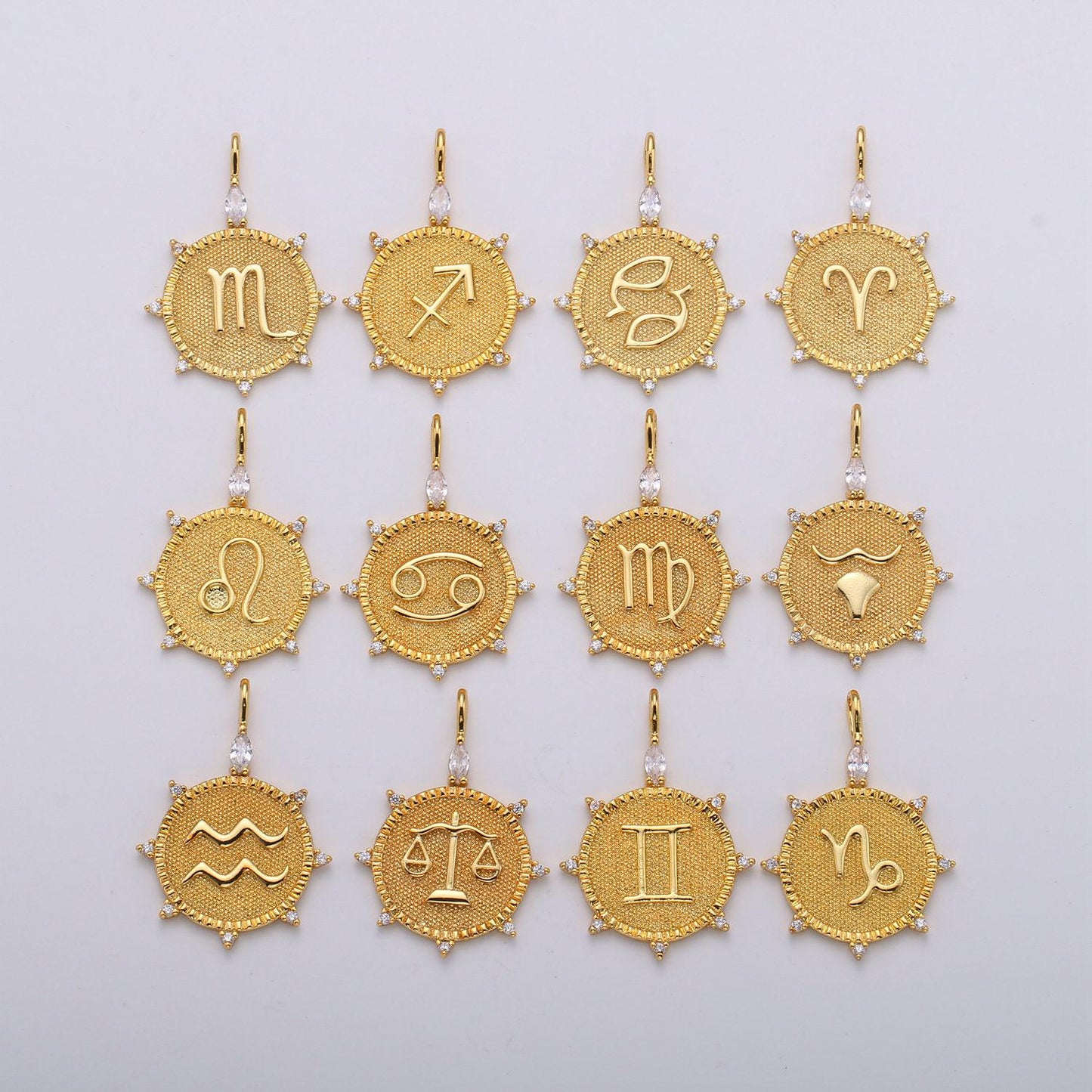 Gold zodiac charms, astrology charms, zodiac necklace charms, 12 zodiac charms for jewelry making supply, a1785--1790