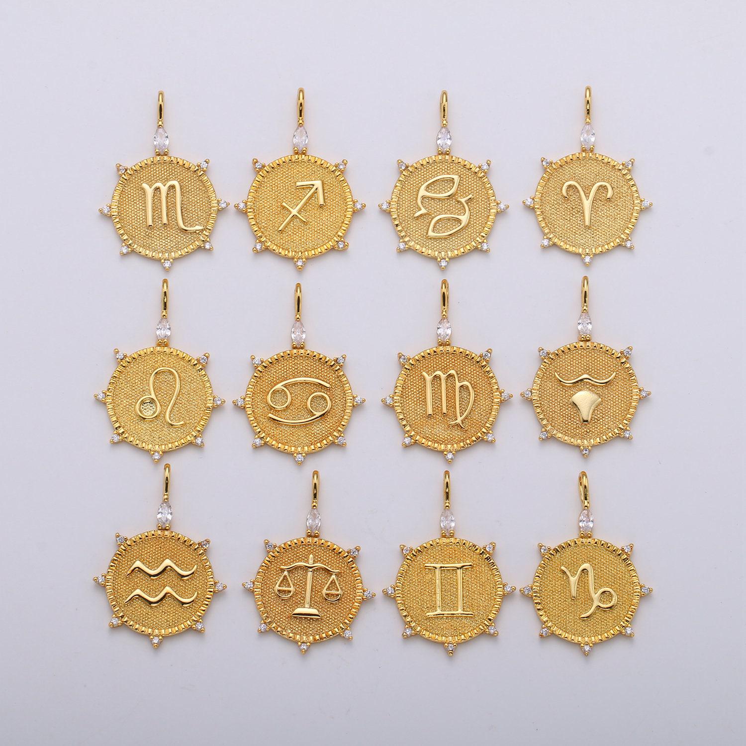 Gold zodiac charms, astrology charms, zodiac necklace charms, 12 zodiac charms for jewelry making supply, a1785--1790