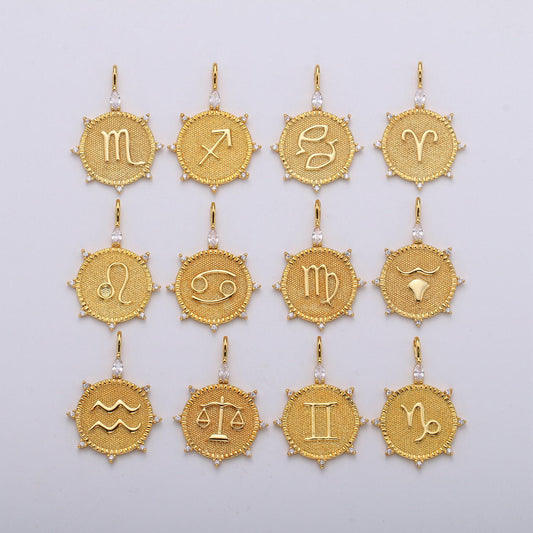 Gold zodiac charms, astrology charms, zodiac necklace charms, 12 zodiac charms for jewelry making supply, a1785--1790