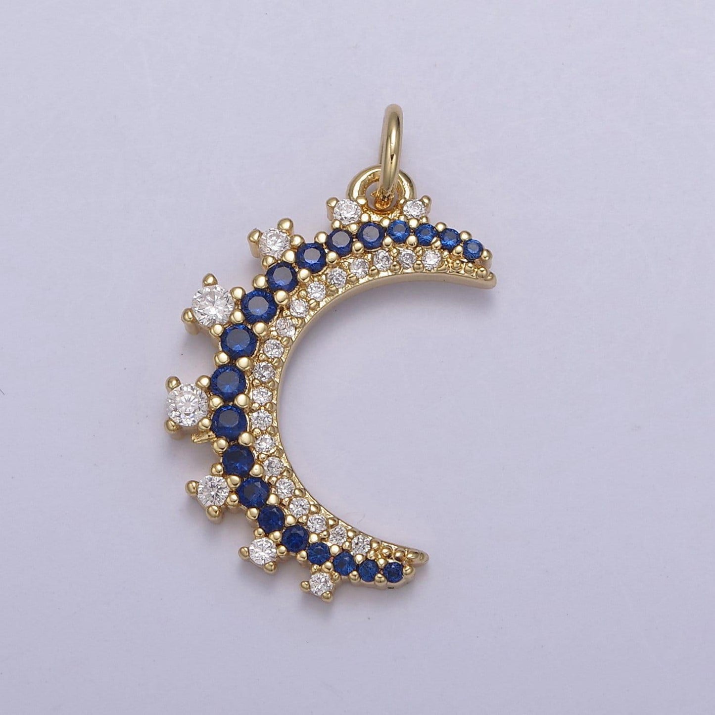 Dainty micro pave crescent moon pendant in 5 cz color 14k gold filled | diy fashion jewelry charm add on necklace bracelet earring | n-783
