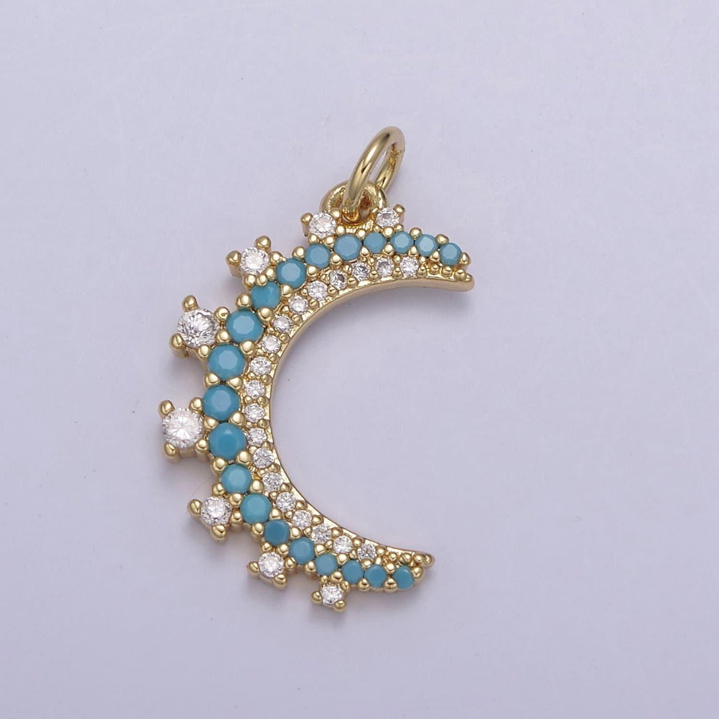 Dainty micro pave crescent moon pendant in 5 cz color 14k gold filled | diy fashion jewelry charm add on necklace bracelet earring | n-783