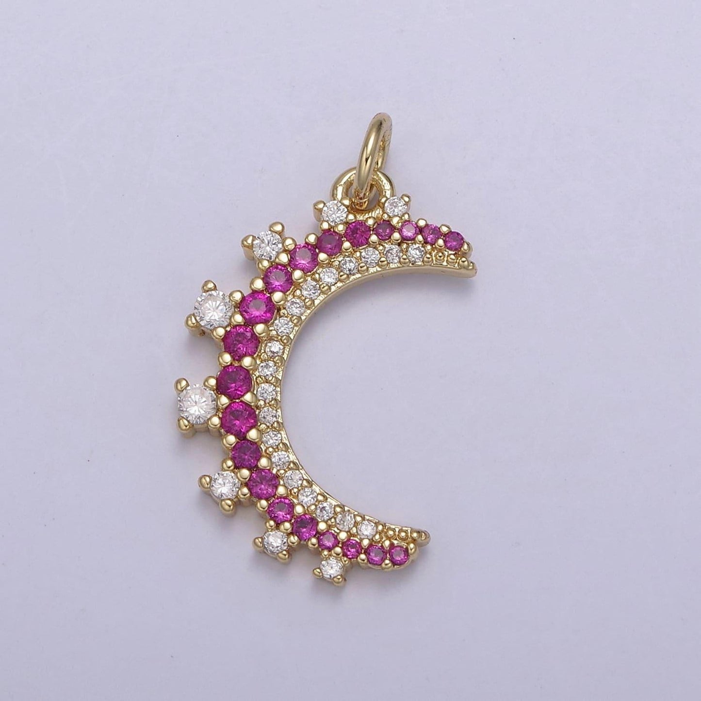 Dainty micro pave crescent moon pendant in 5 cz color 14k gold filled | diy fashion jewelry charm add on necklace bracelet earring | n-783