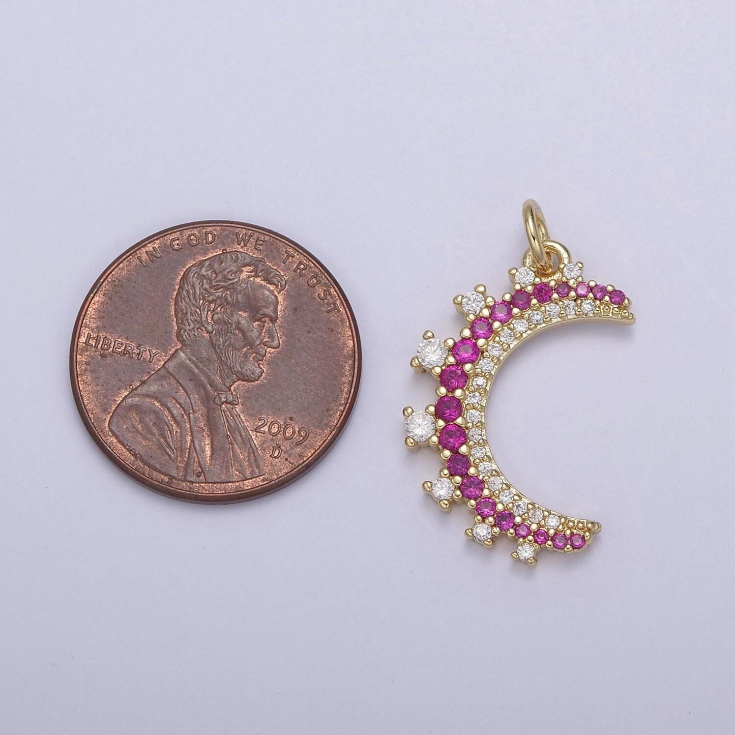 Dainty micro pave crescent moon pendant in 5 cz color 14k gold filled | diy fashion jewelry charm add on necklace bracelet earring | n-783