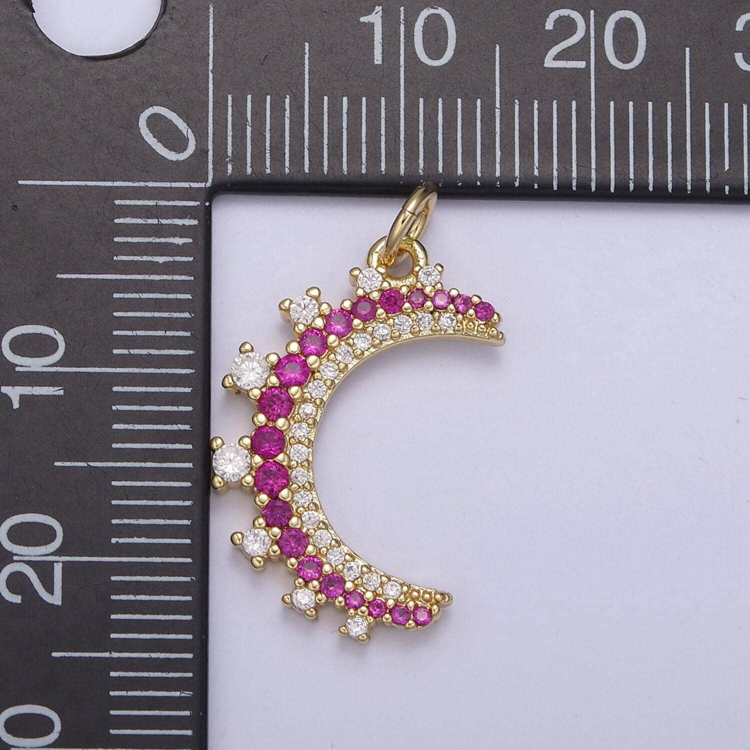 Dainty micro pave crescent moon pendant in 5 cz color 14k gold filled | diy fashion jewelry charm add on necklace bracelet earring | n-783
