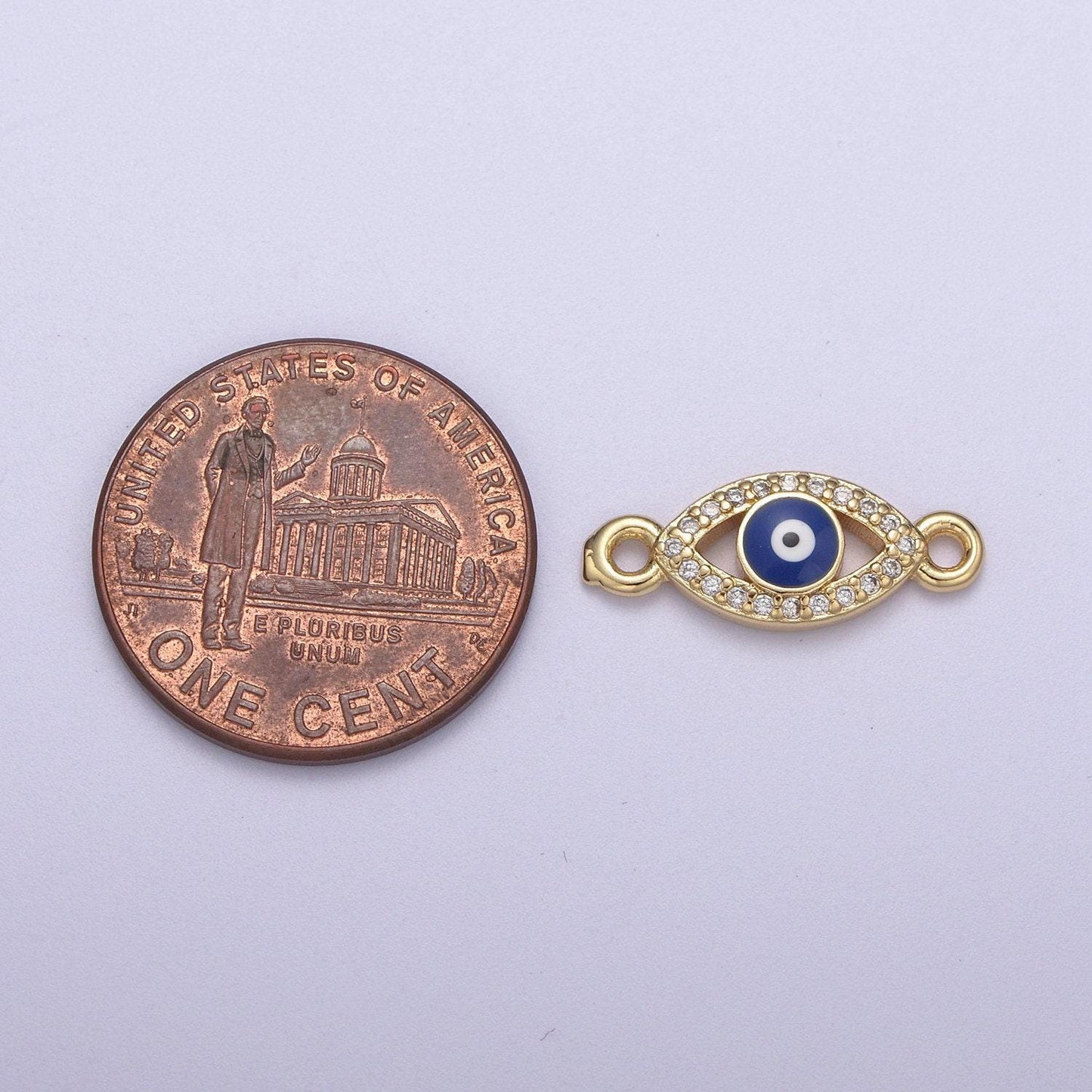 Mini gold filled evil eye charm connector double bail charm link connector for bracelet earring necklace f-109