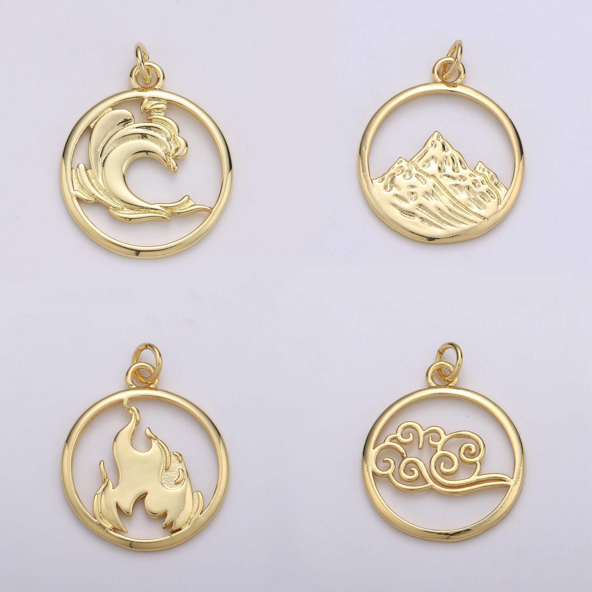Dainty 24k gold filled charm element charm water fire earth wind charm for bracelet necklace earring supply add on charm, 1946, 1954 - 1956
