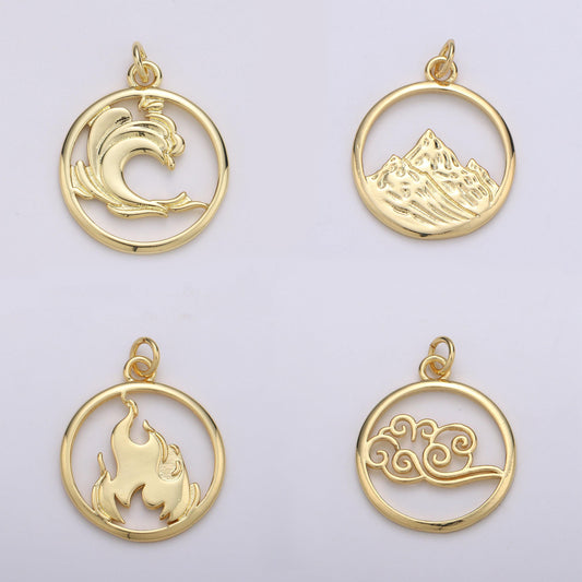 Dainty 24k gold filled charm element charm water fire earth wind charm for bracelet necklace earring supply add on charm, 1946, 1954 - 1956