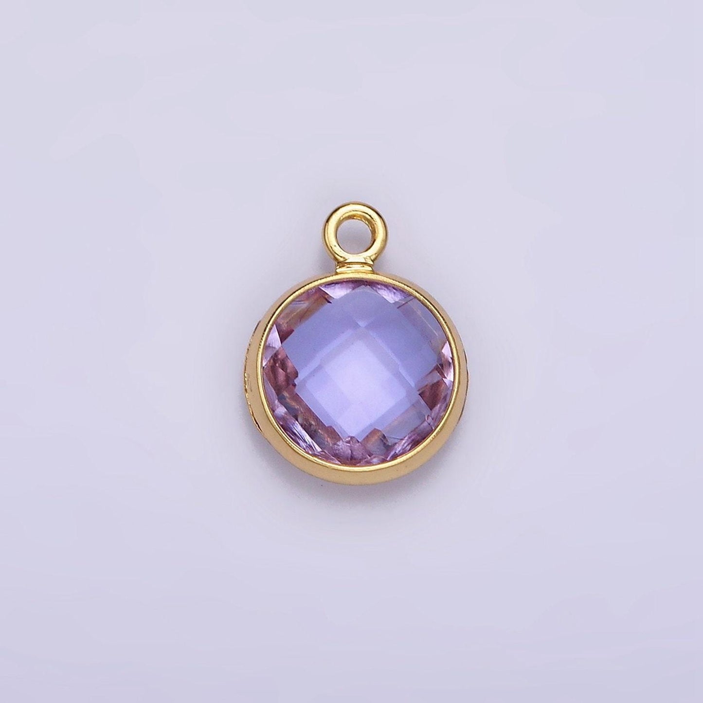 14k gold filled 7mm, 9mm purple multifaceted birthstone round charm in gold & silver | ac894 - ac897