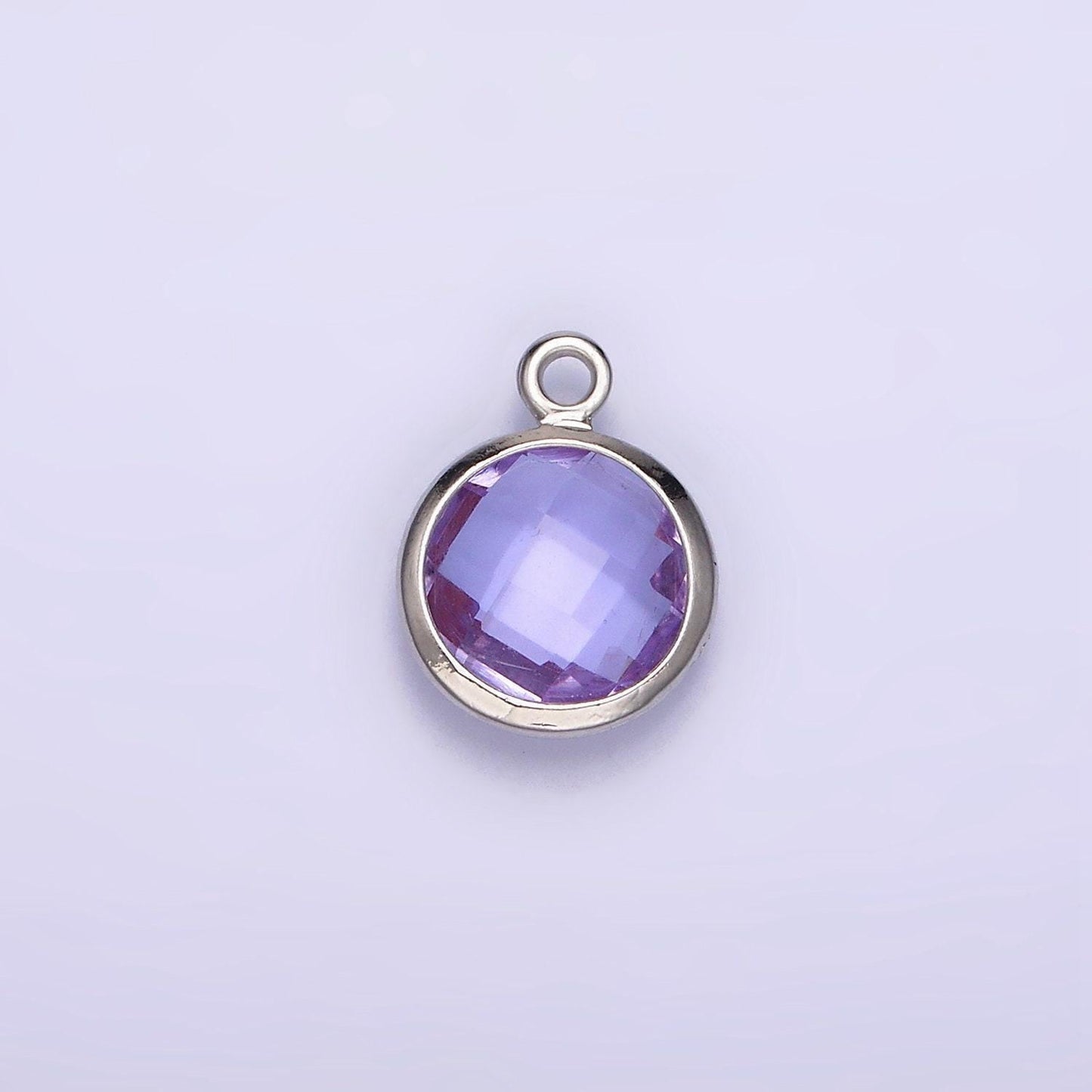 14k gold filled 7mm, 9mm purple multifaceted birthstone round charm in gold & silver | ac894 - ac897