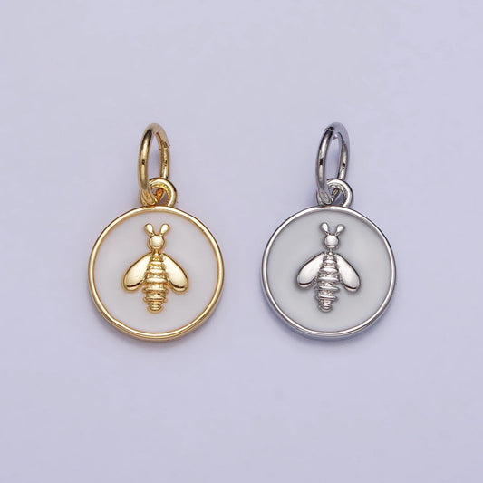 Mini gold filled bee charm necklace bracelet earring supply white enamel charm ac990