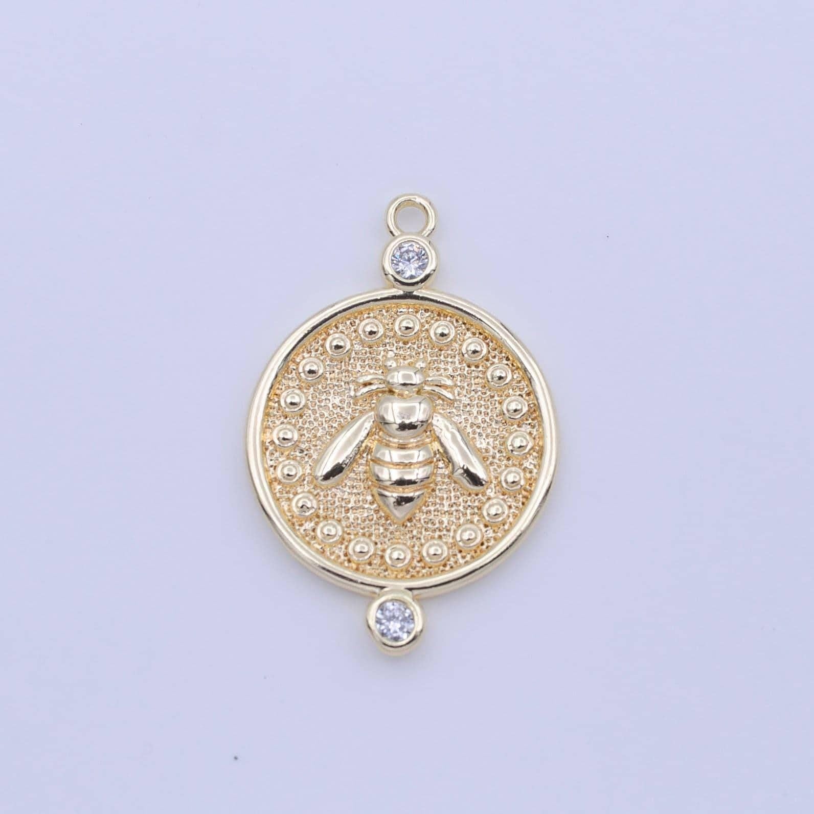 Mini gold bee charm-fly cz charm pendant circle charm, round disc, gold coin queenbee charm for necklace bracelet earring animal insect c772