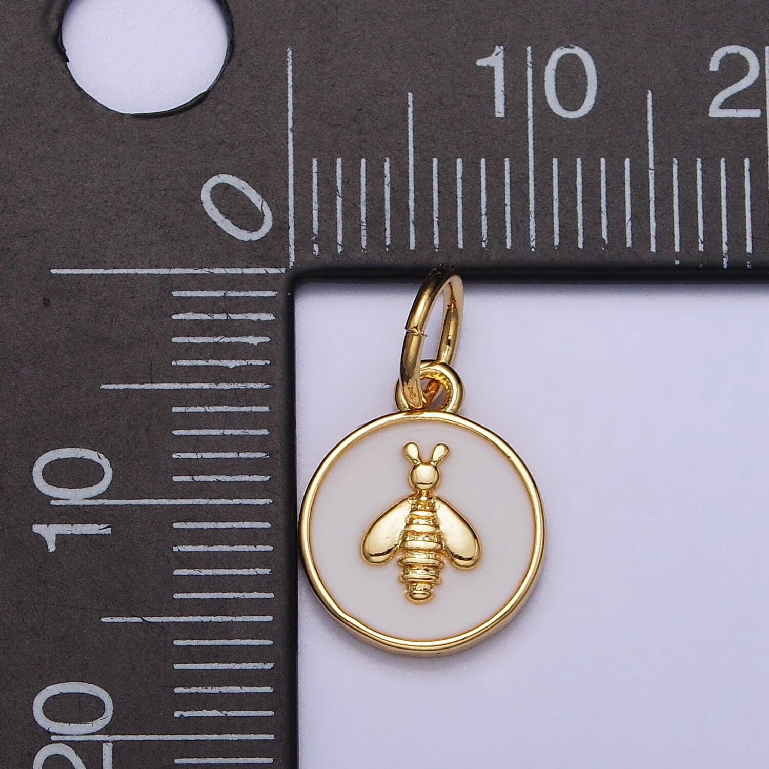 Mini gold filled bee charm necklace bracelet earring supply white enamel charm ac990