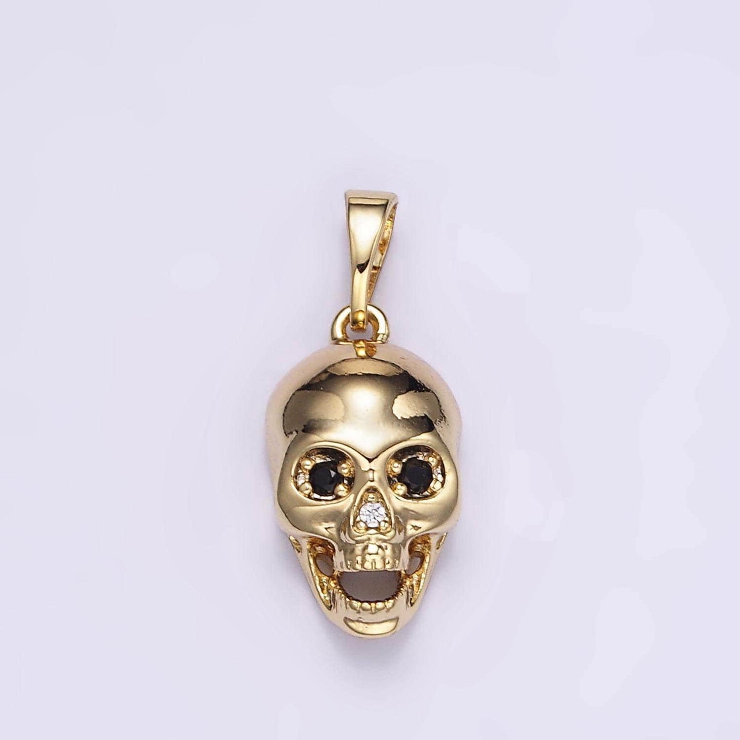 24k gold filled black eye yelling skull skeleton pendant | ah-202