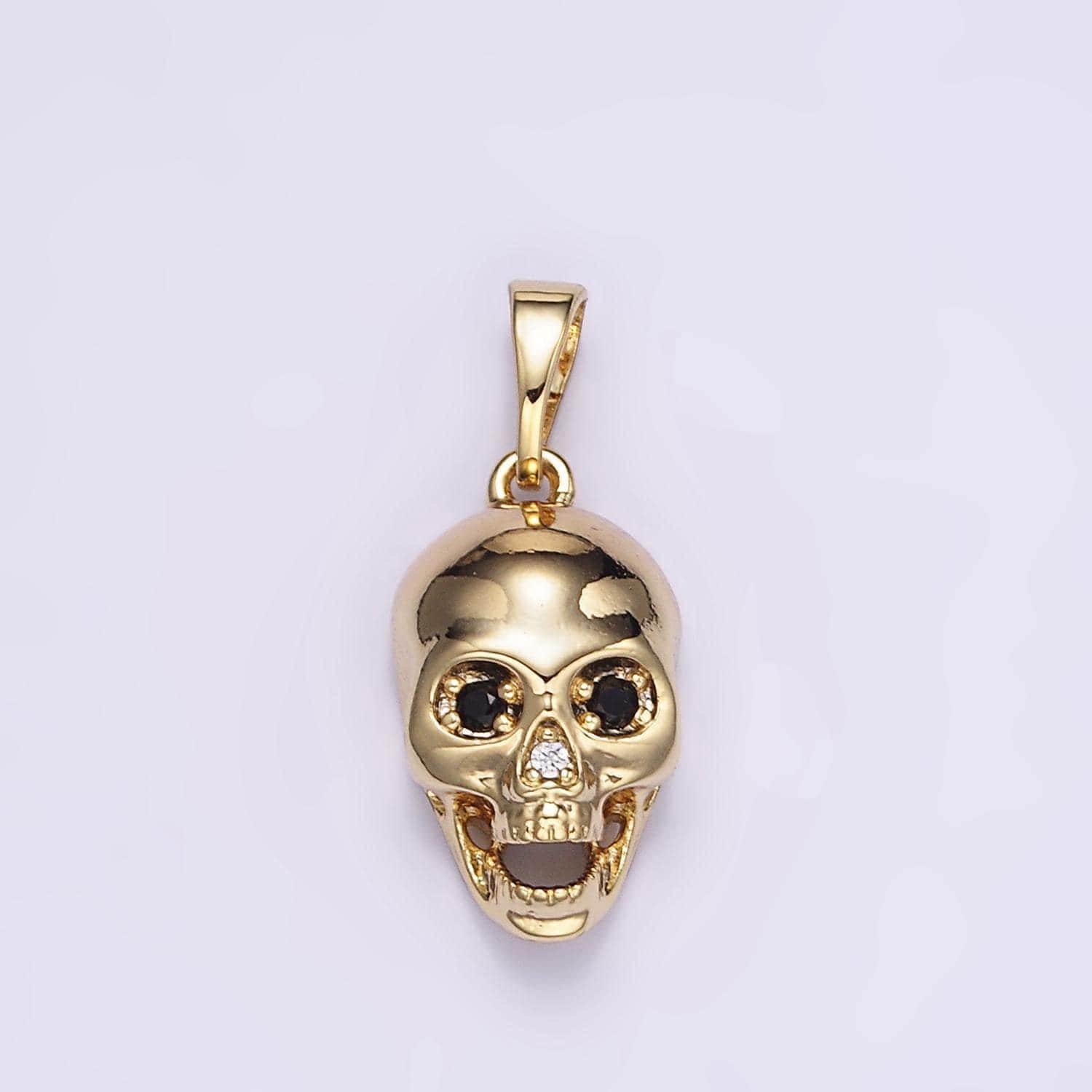 24k gold filled black eye yelling skull skeleton pendant | ah-202