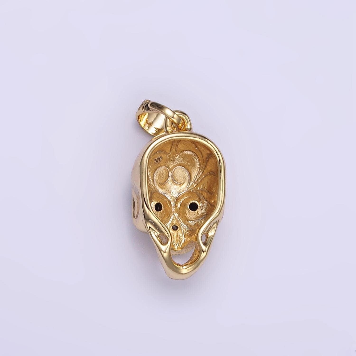 24k gold filled black eye yelling skull skeleton pendant | ah-202