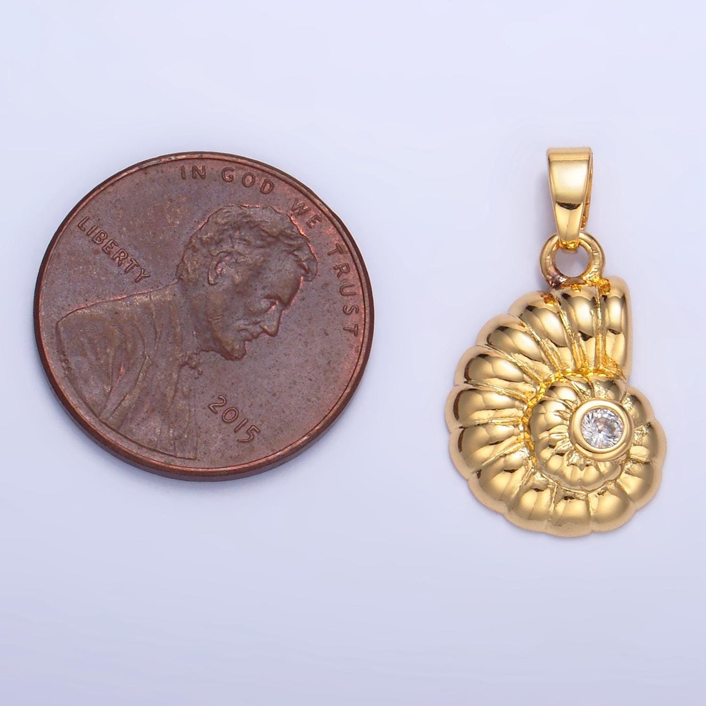 Cz line textured 24k gold filled ocean sea shell pendant | aa-1046