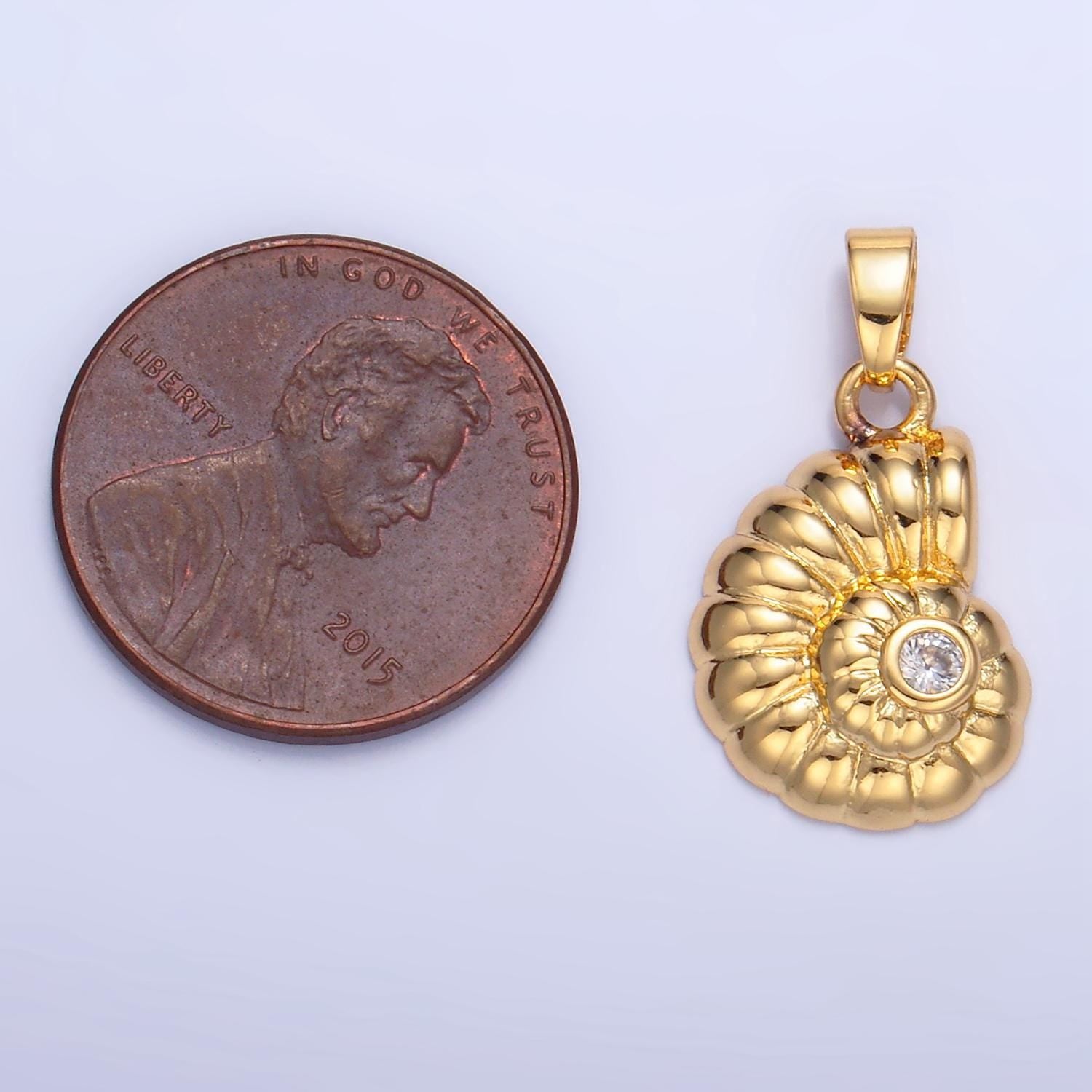 Cz line textured 24k gold filled ocean sea shell pendant | aa-1046