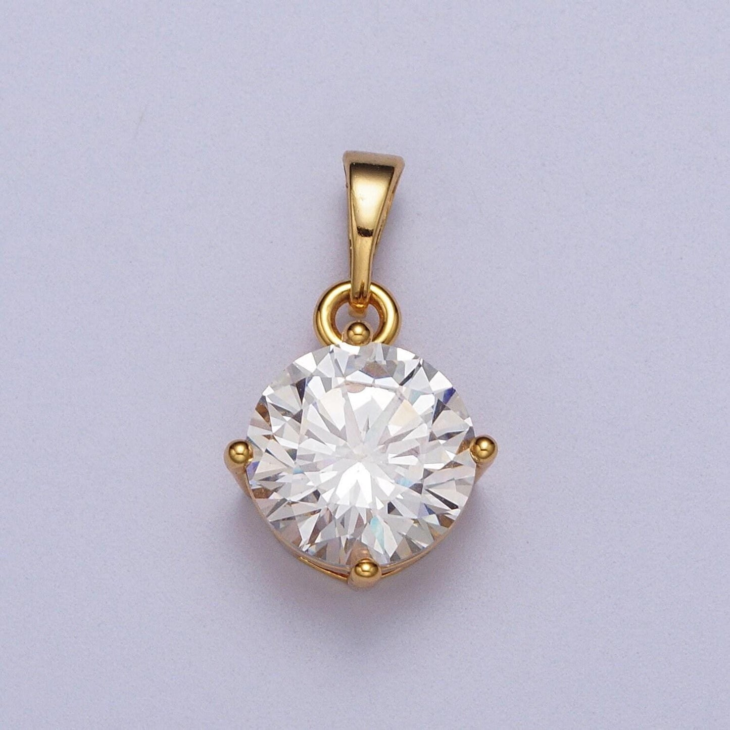 Clear cubic zirconia 24k gold plated pendant, solitaire clear cubic charm for easy self-making jewelry dangle pendant necklace aa018