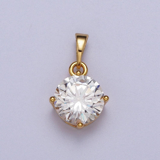 Clear cubic zirconia 24k gold plated pendant, solitaire clear cubic charm for easy self-making jewelry dangle pendant necklace aa018