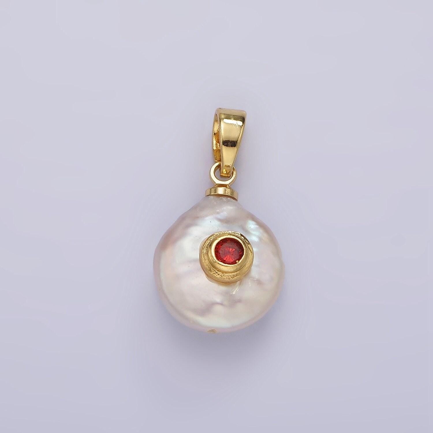 Freshwater pearl pendant cz freeform pearl round oval cz charms for bracelets necklace jewelry orange, purple, green, blue cz