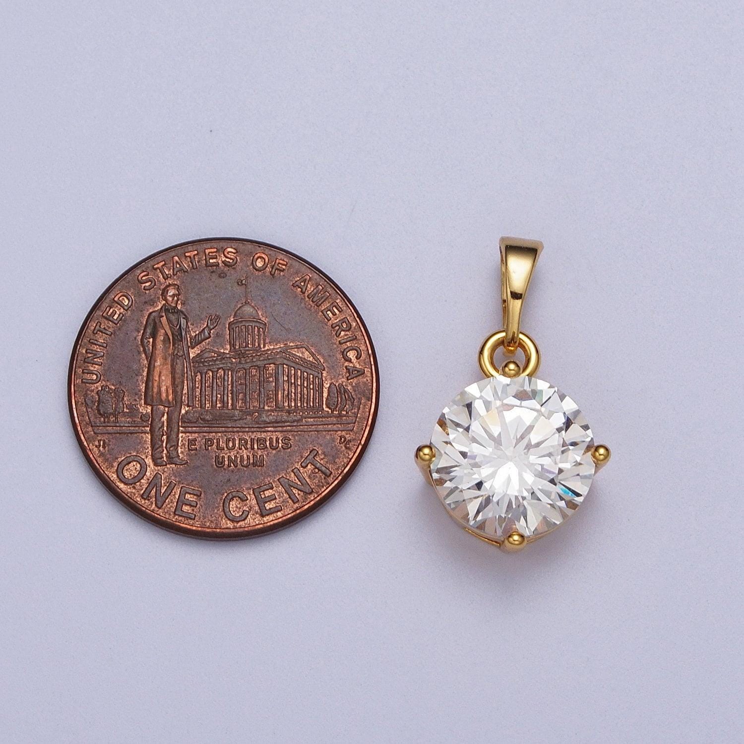 Clear cubic zirconia 24k gold plated pendant, solitaire clear cubic charm for easy self-making jewelry dangle pendant necklace aa018