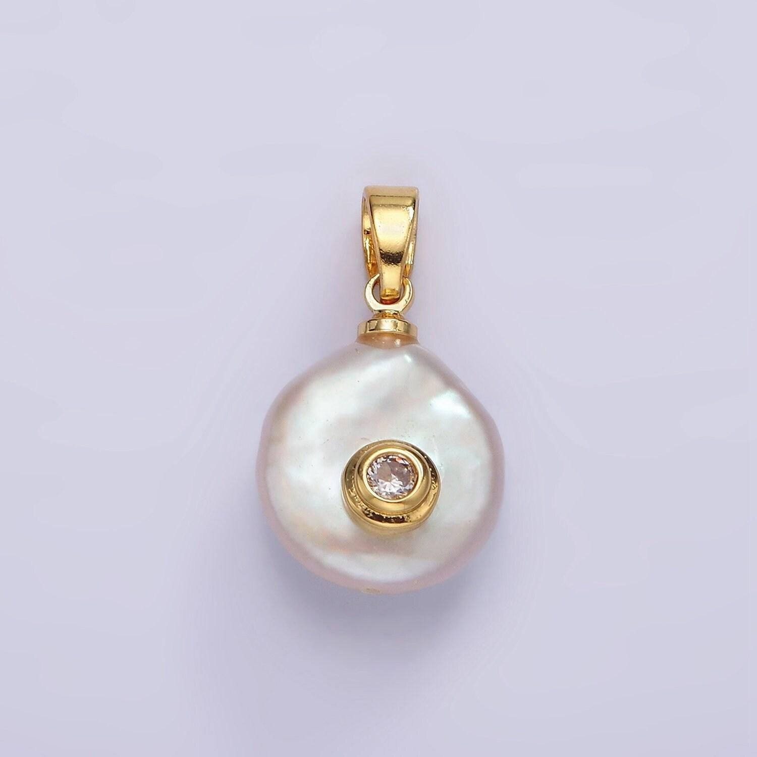 Freshwater pearl pendant cz freeform pearl round oval cz charms for bracelets necklace jewelry orange, purple, green, blue cz