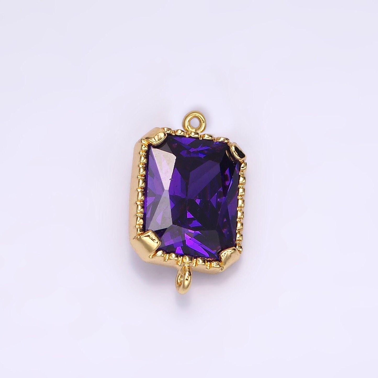 14k gold filled clear, purple cz multifaceted baguette bezel connector | g814 g815