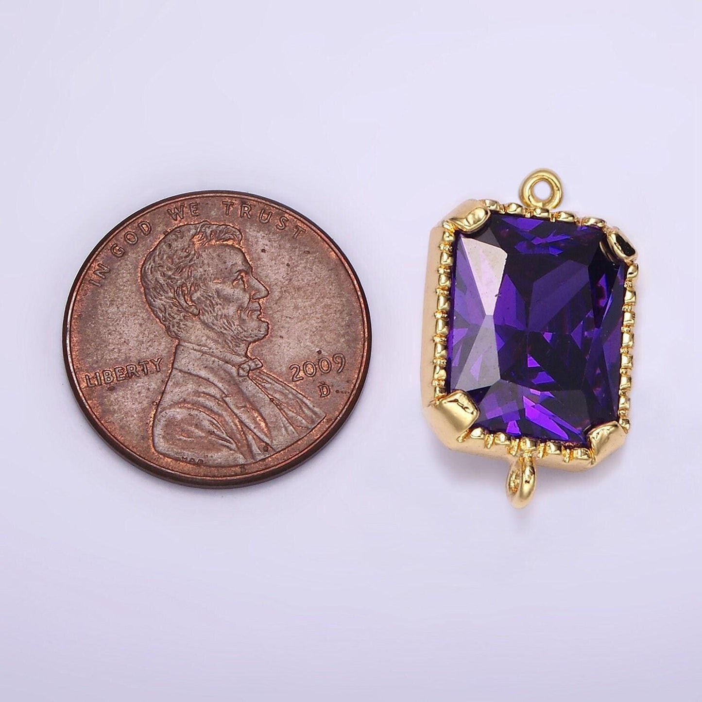 14k gold filled clear, purple cz multifaceted baguette bezel connector | g814 g815