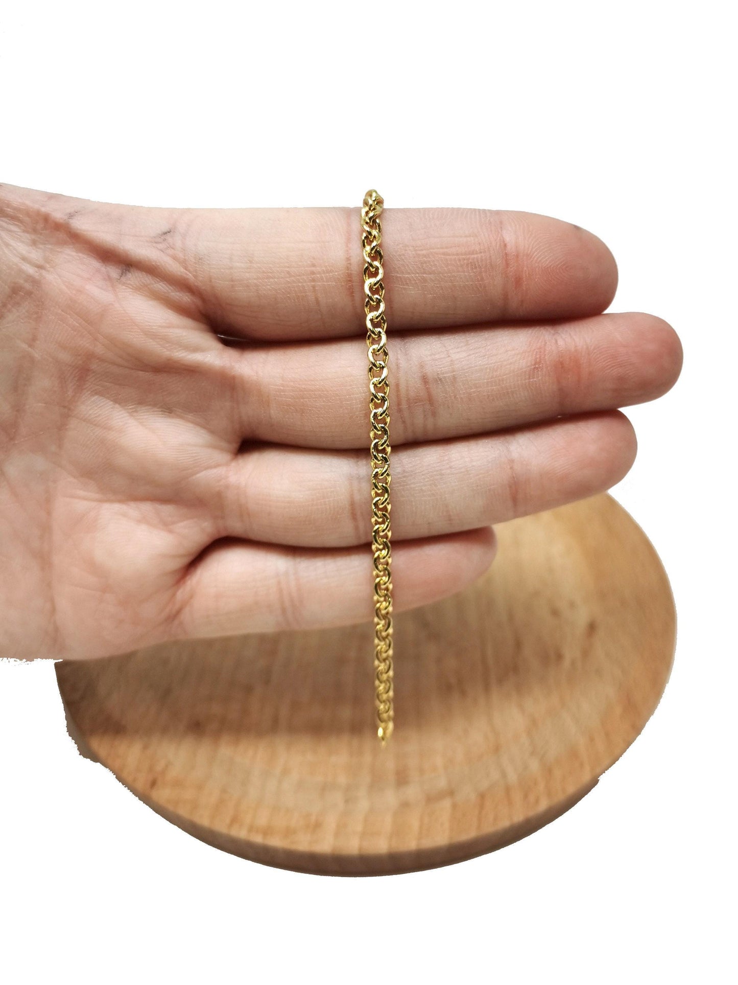 14k gold cable chain by yard, cable chain by foot, wholesale bulk roll chain for jewelry making, width is 3mm, roll 100