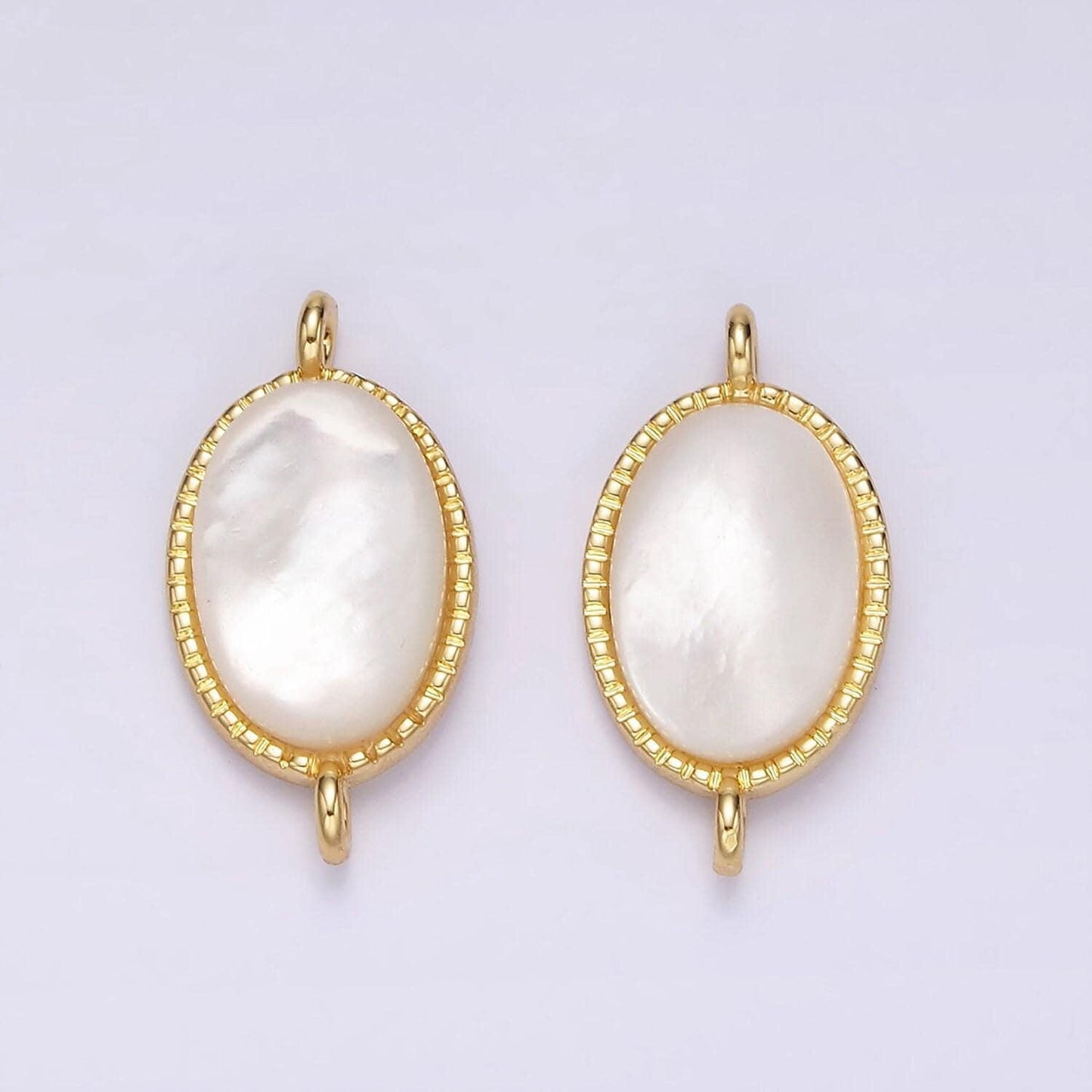 14k gold filled 20mm shell pearl oblong dotted bezel connector | g821