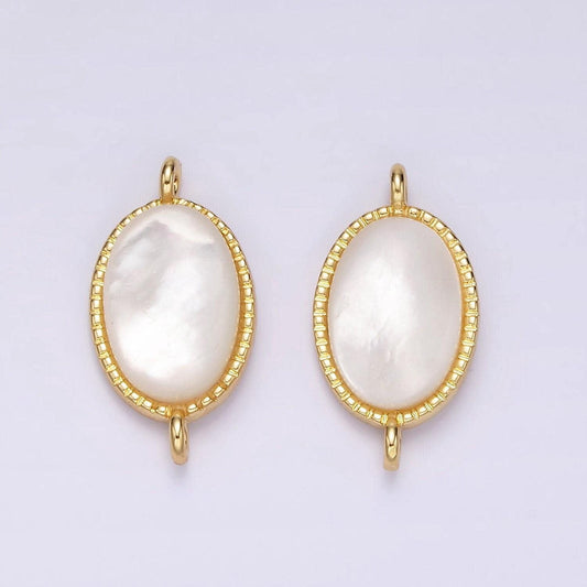 14k gold filled 20mm shell pearl oblong dotted bezel connector | g821