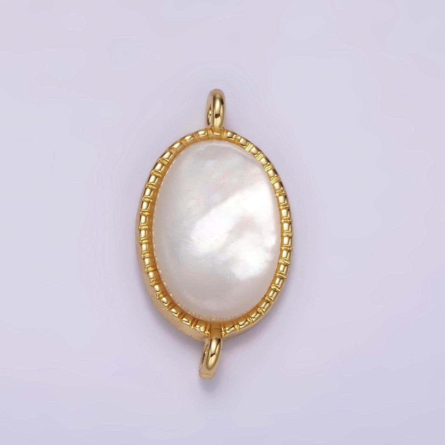 14k gold filled 20mm shell pearl oblong dotted bezel connector | g821
