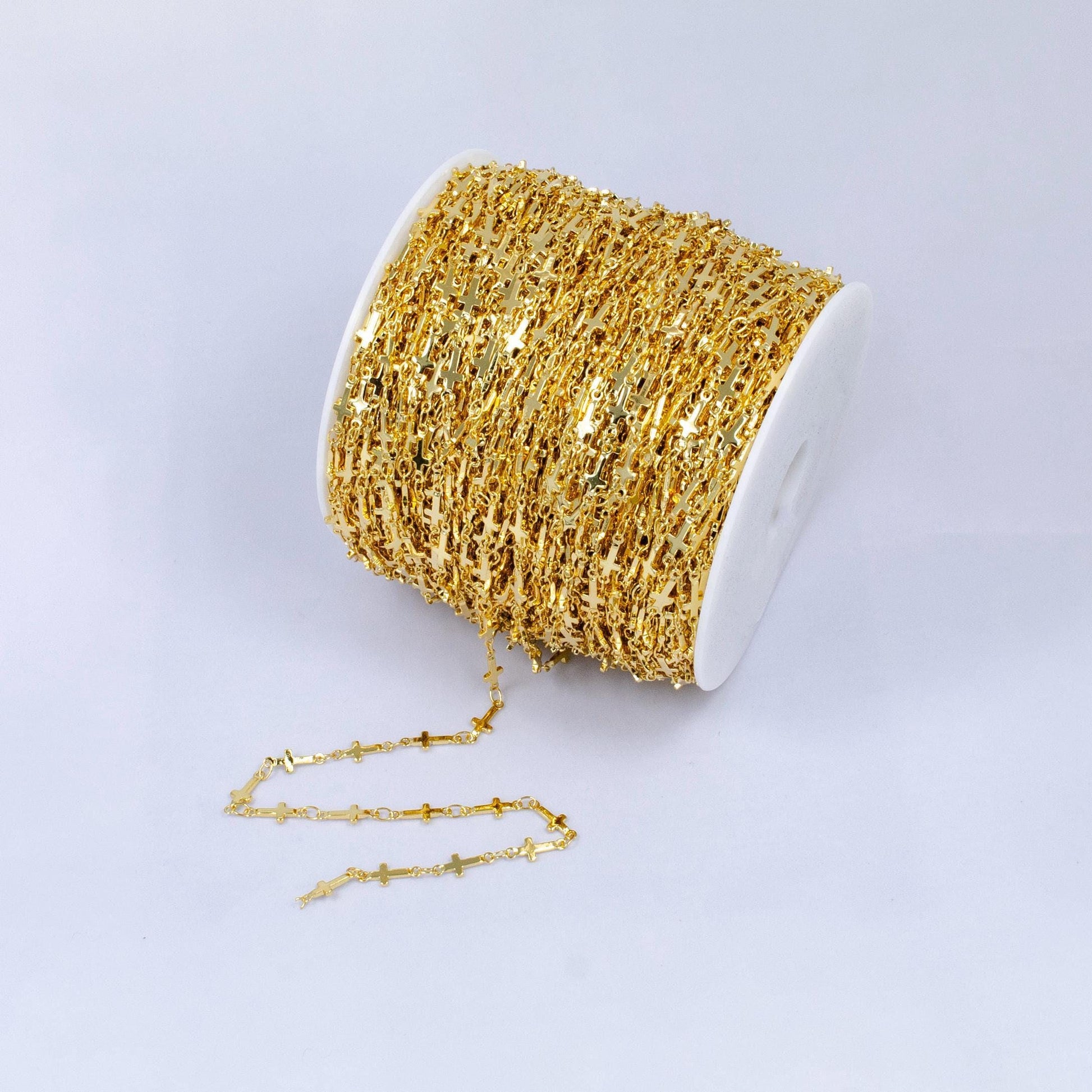 Dainty gold sideway cross link chain by yard 5 x 1.1mm links | roll-1536