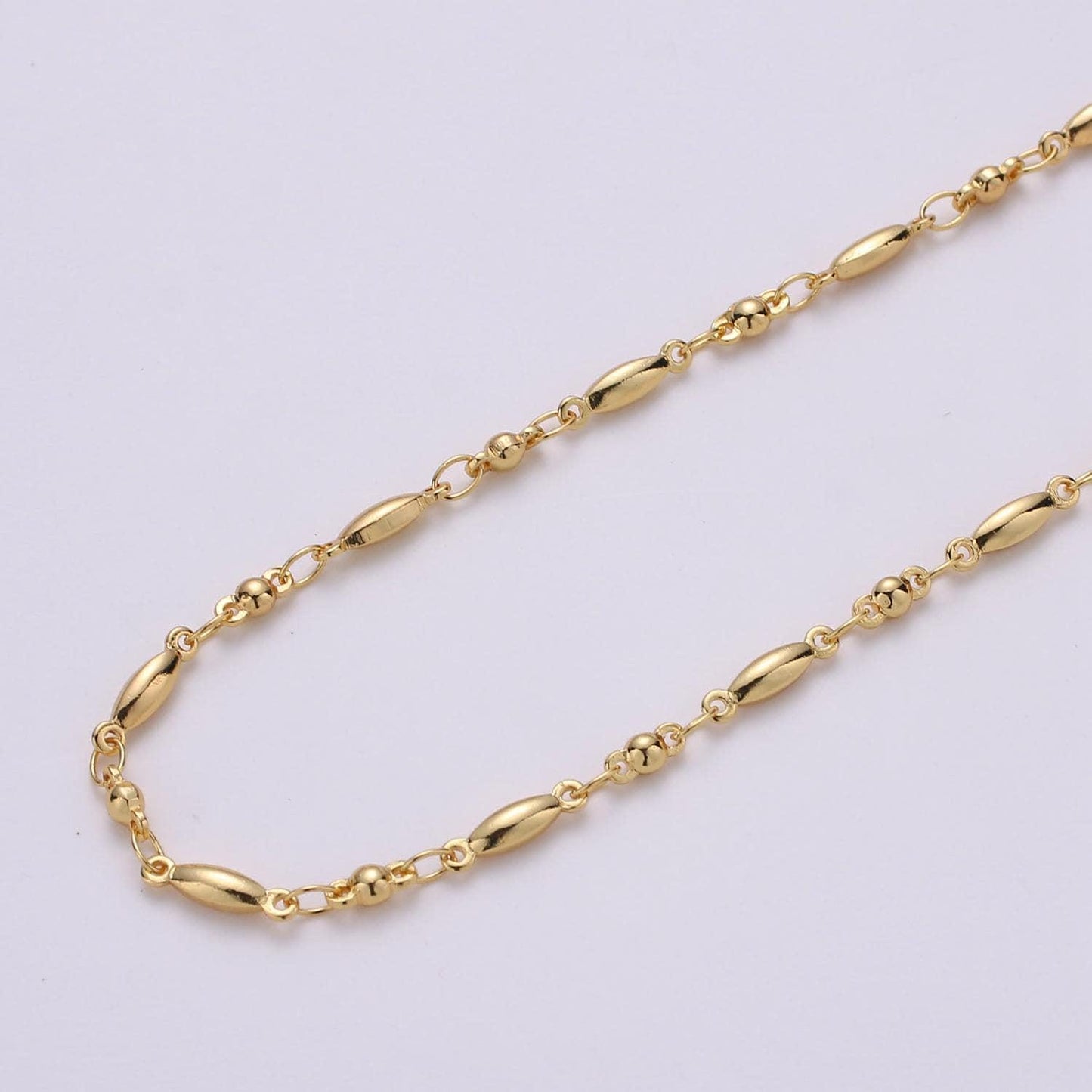 Geometrical beaded cable link 24k gold filled 2.4mm chain unfinished by yard | roll-132
