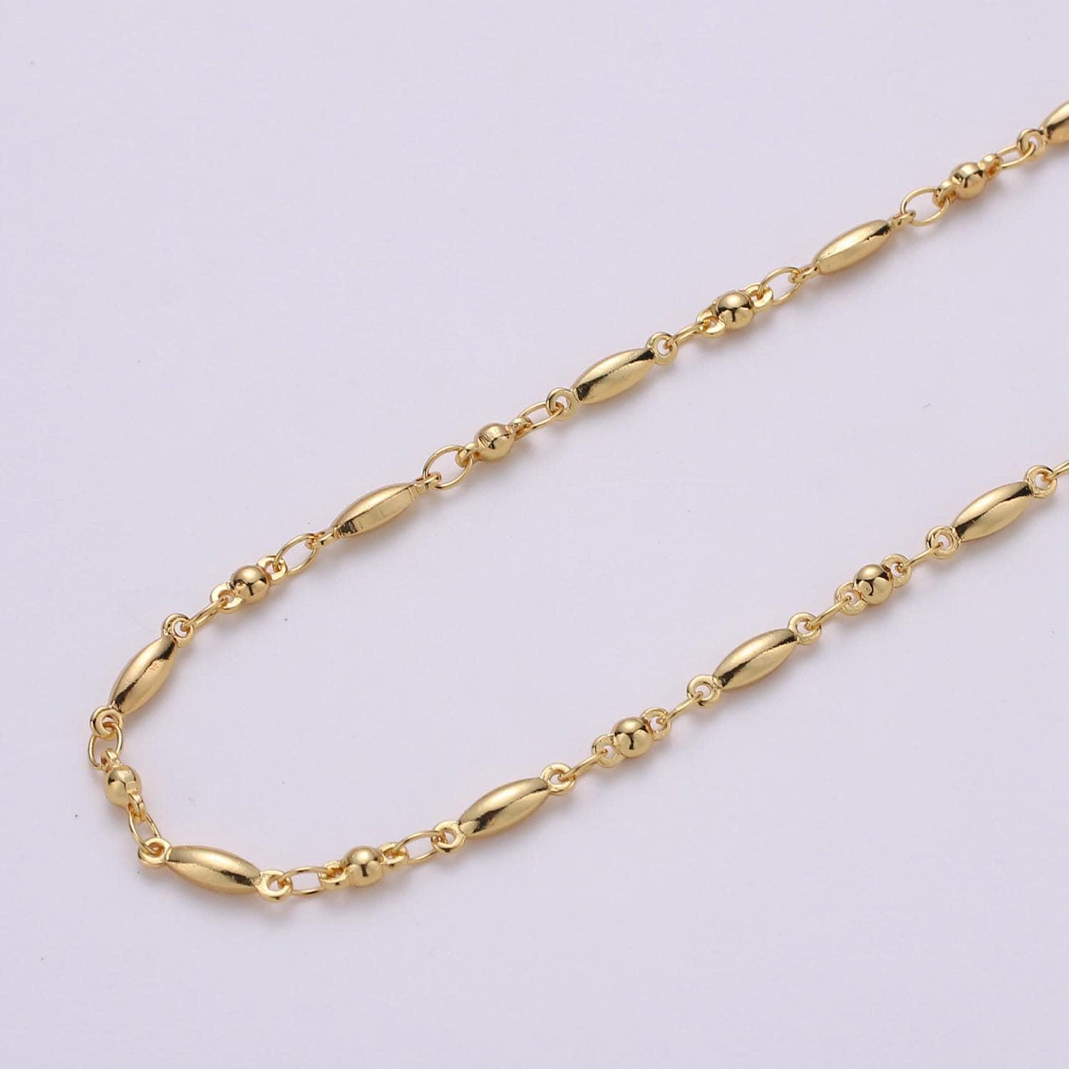 Geometrical beaded cable link 24k gold filled 2.4mm chain unfinished by yard | roll-132