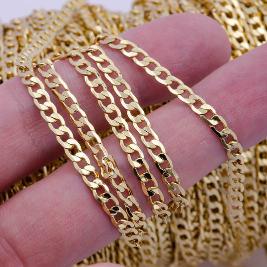 24k gold filled unfinished dainty miami flat curb chain by yard, wholesale bulk roll curb chain for jewelry making | roll-736