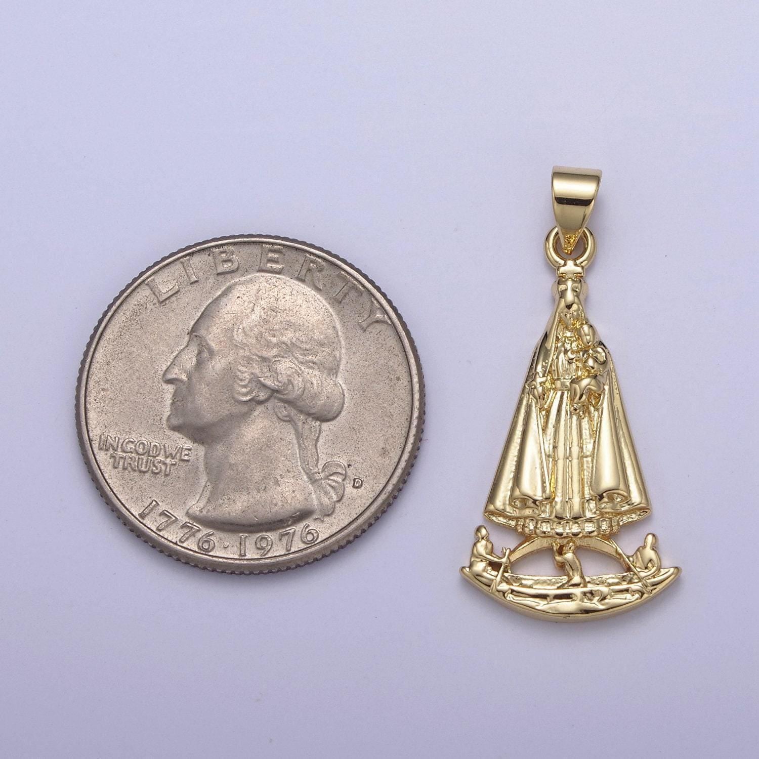 24k gold filled religious lady charity, caridad del cobre, catholic christian bible story pendant, gift for baptism & faith h-775
