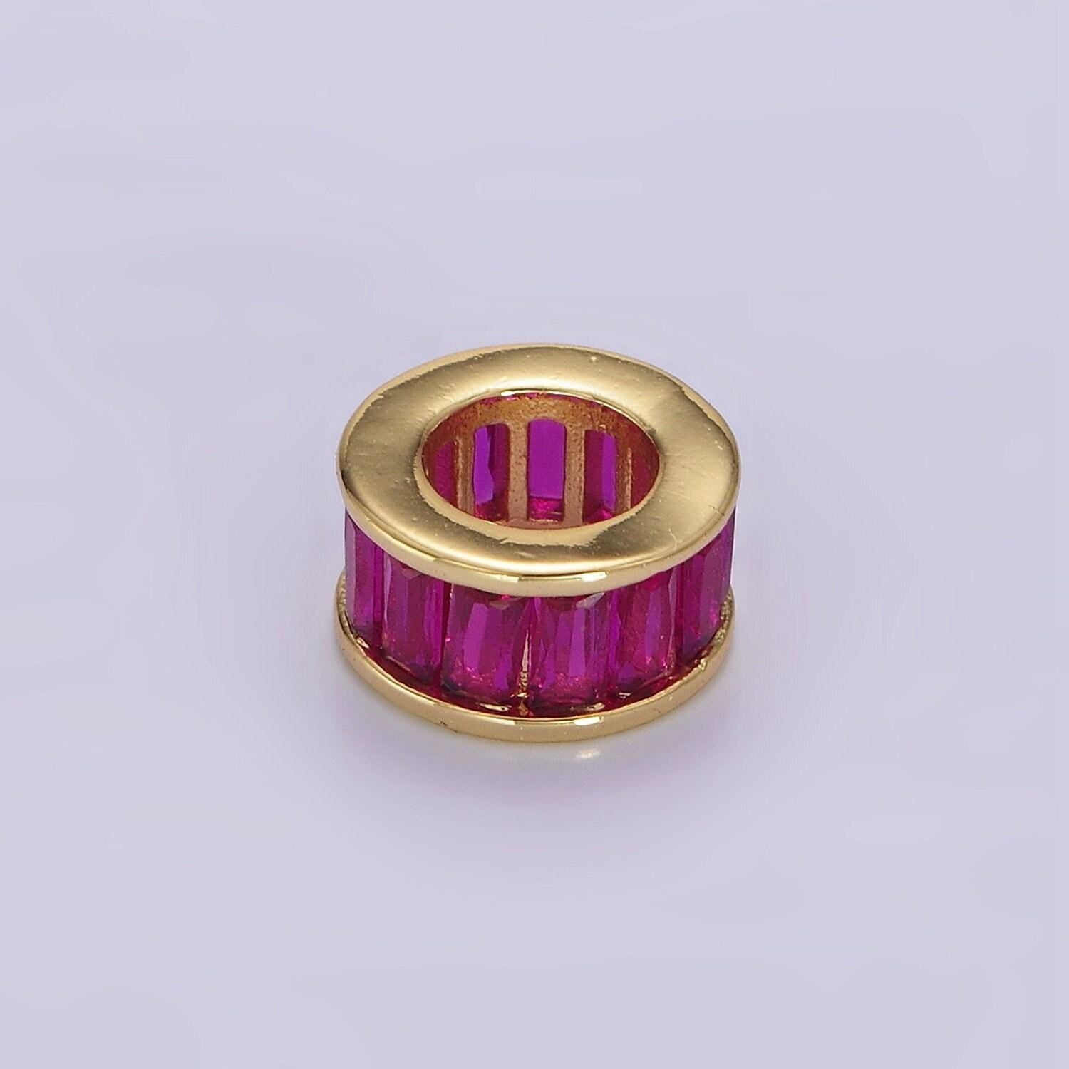 1pc gold filled baguette cz stone large hole round spacer beads 10mm birthstone charm for personalized necklace bracelet jewelry making b861
