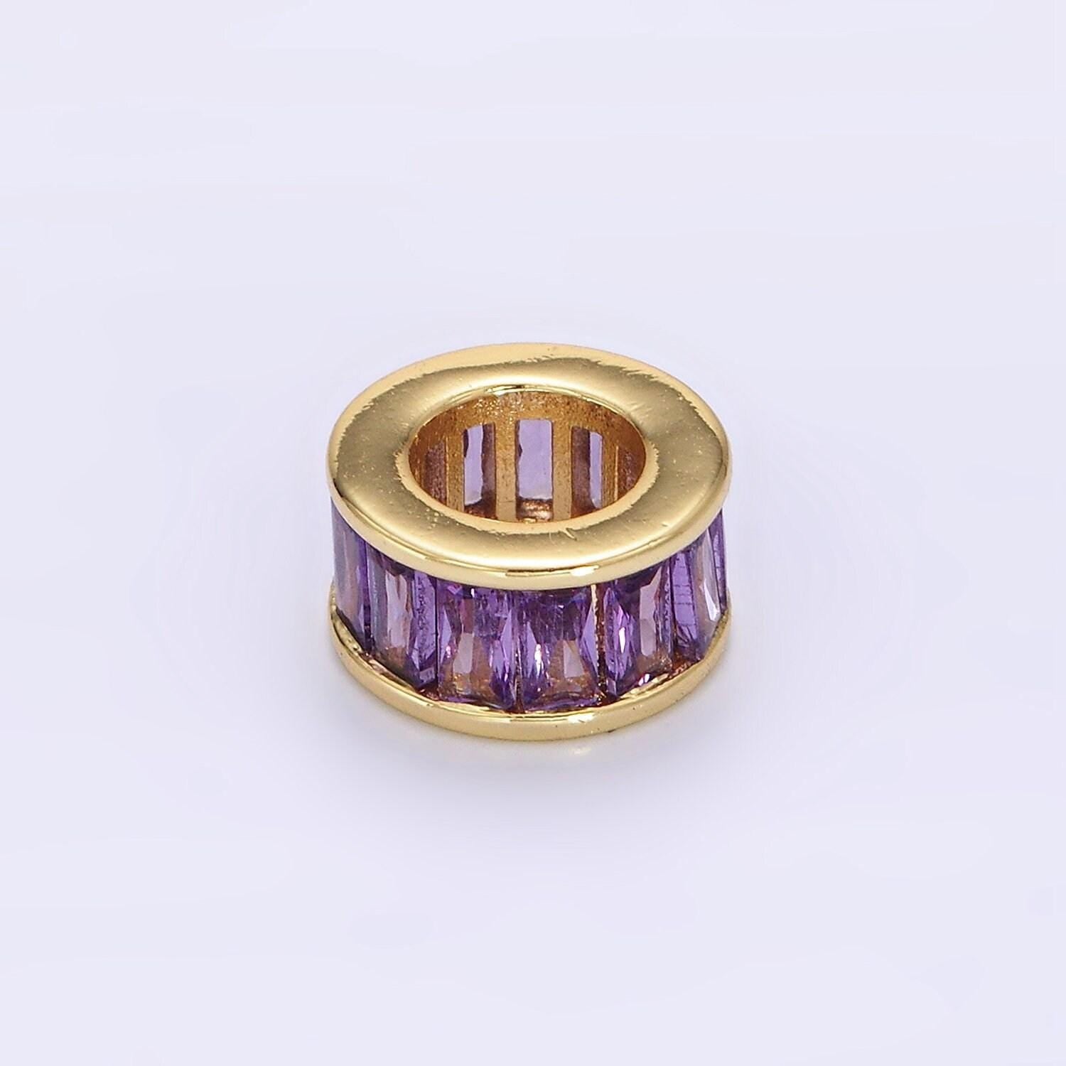 1pc gold filled baguette cz stone large hole round spacer beads 10mm birthstone charm for personalized necklace bracelet jewelry making b861