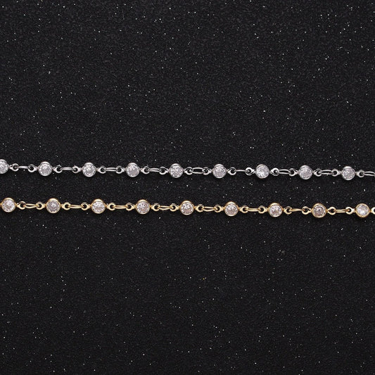 Dainty 16k gold filled 2.6mm clear round bezel cut cz figure eight link designed unfinished chain by yard for jewelry making | roll-1337
