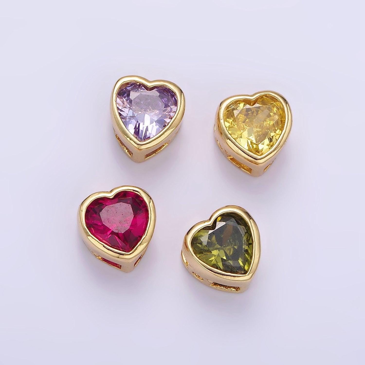 7mm gold plated dainty cz heart spacer bead, gold geometric spacer beads cz, small colorful spacers for bracelet necklace | b-250