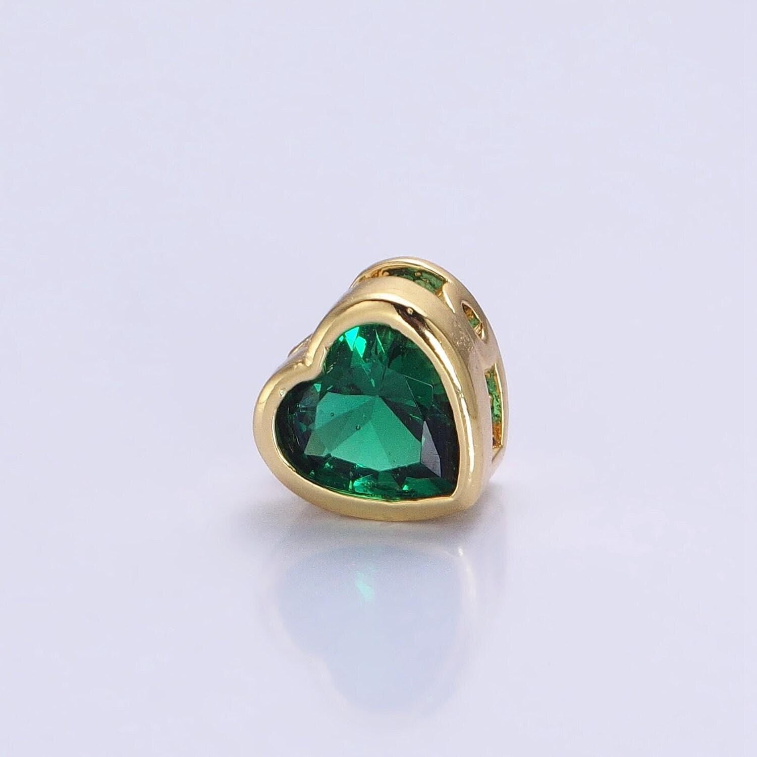 7mm gold plated dainty cz heart spacer bead, gold geometric spacer beads cz, small colorful spacers for bracelet necklace | b-250