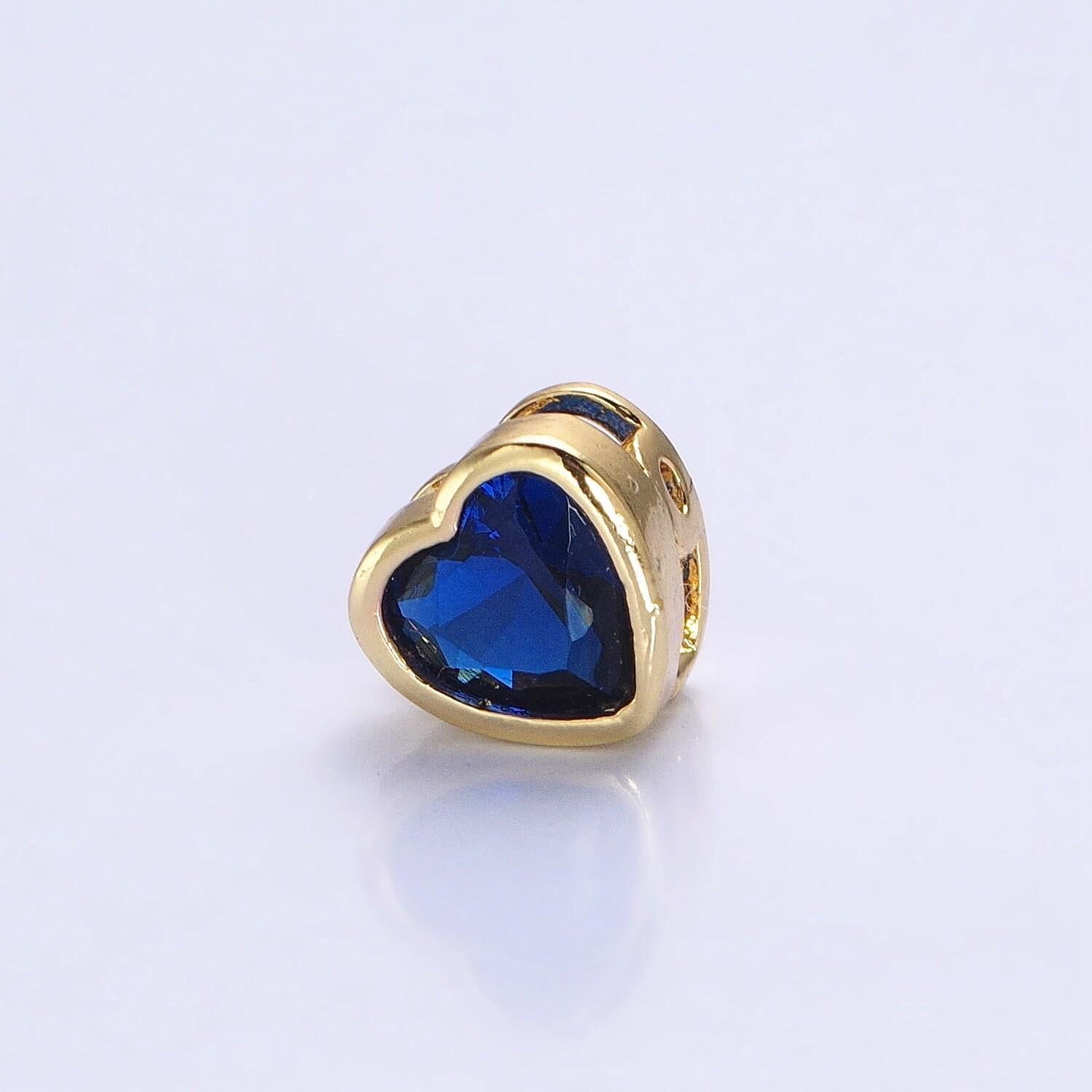 7mm gold plated dainty cz heart spacer bead, gold geometric spacer beads cz, small colorful spacers for bracelet necklace | b-250